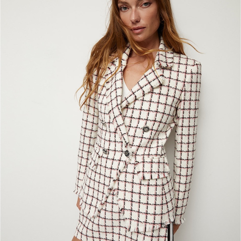 Veronica Beard White and Black Plaid Blazer